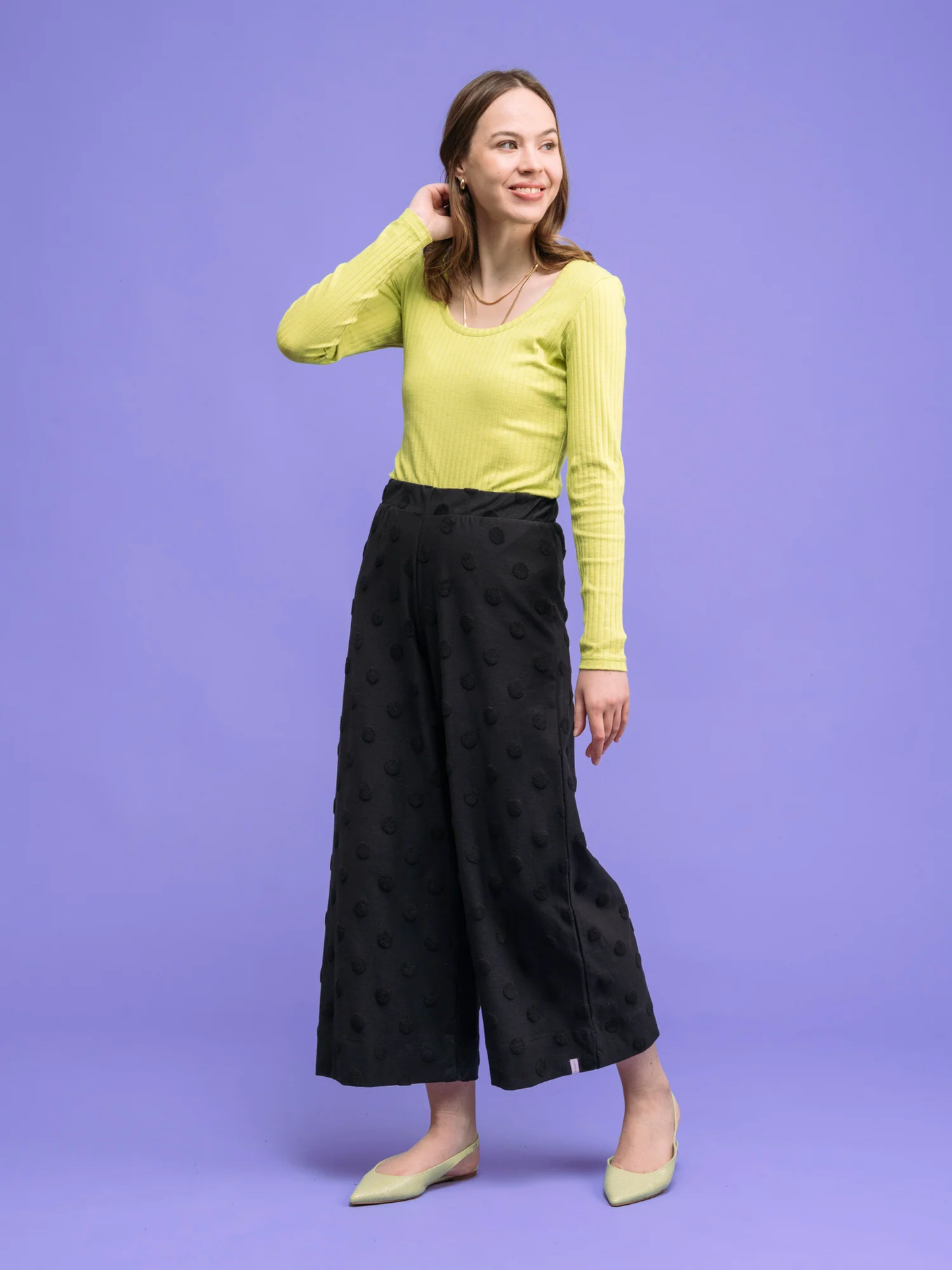 Aarre Alex Culottes Pants, Black Big Dot