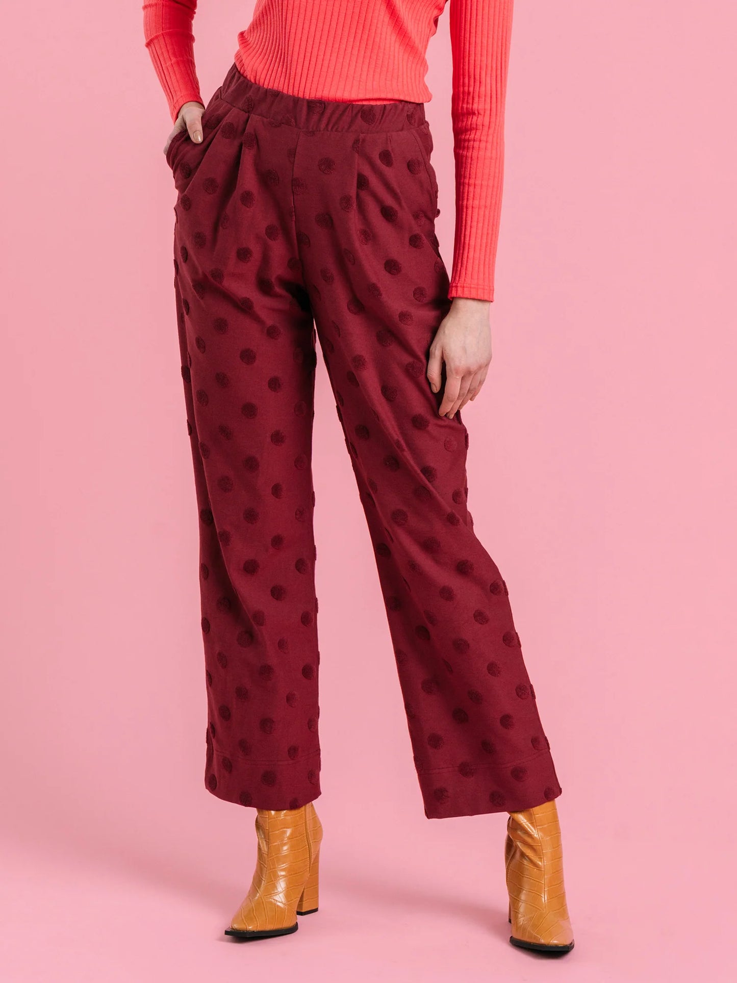 Aarre Jill Pants Wine Red Big Dot