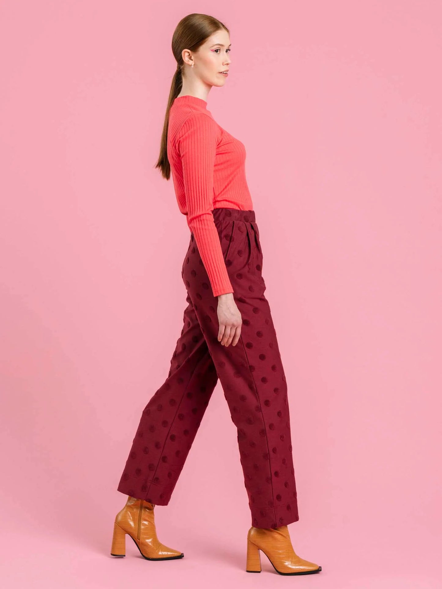 Aarre Jill Pants Wine Red Big Dot