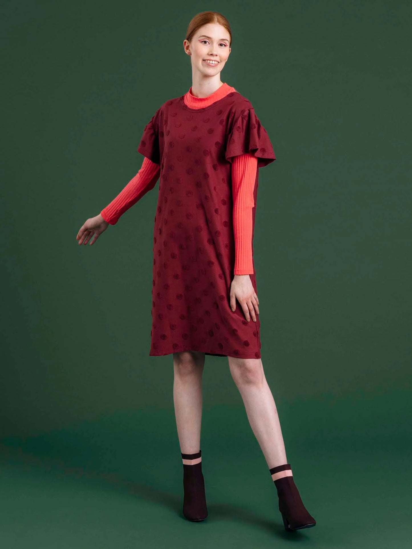 Arre Aida Dress Wine Red Big Dot