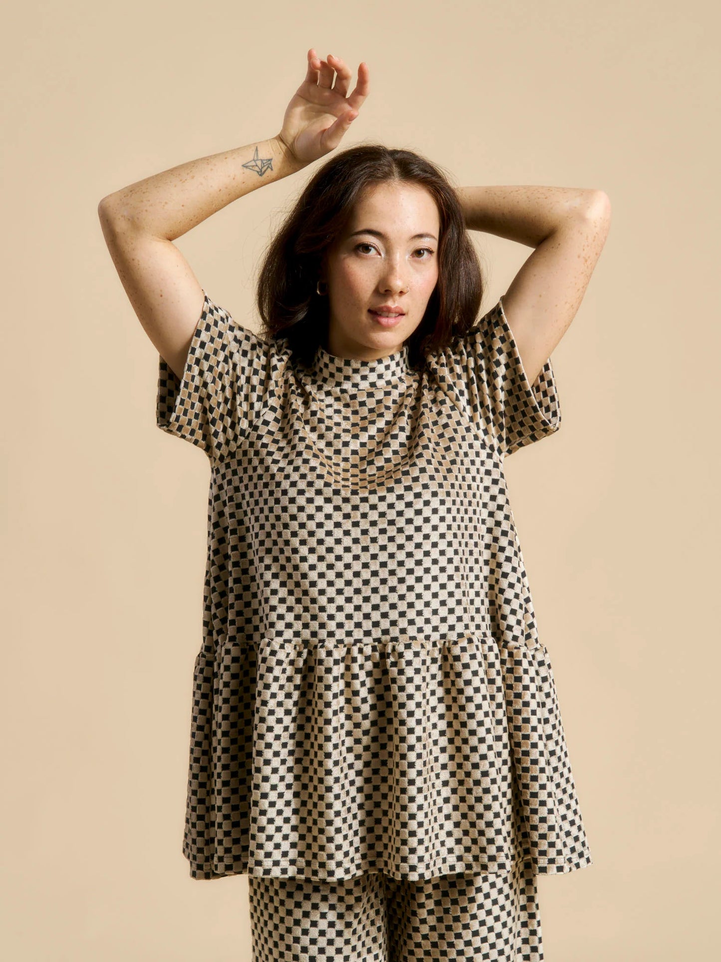 Aarre Vanda Peplum Shirt Almond Chess