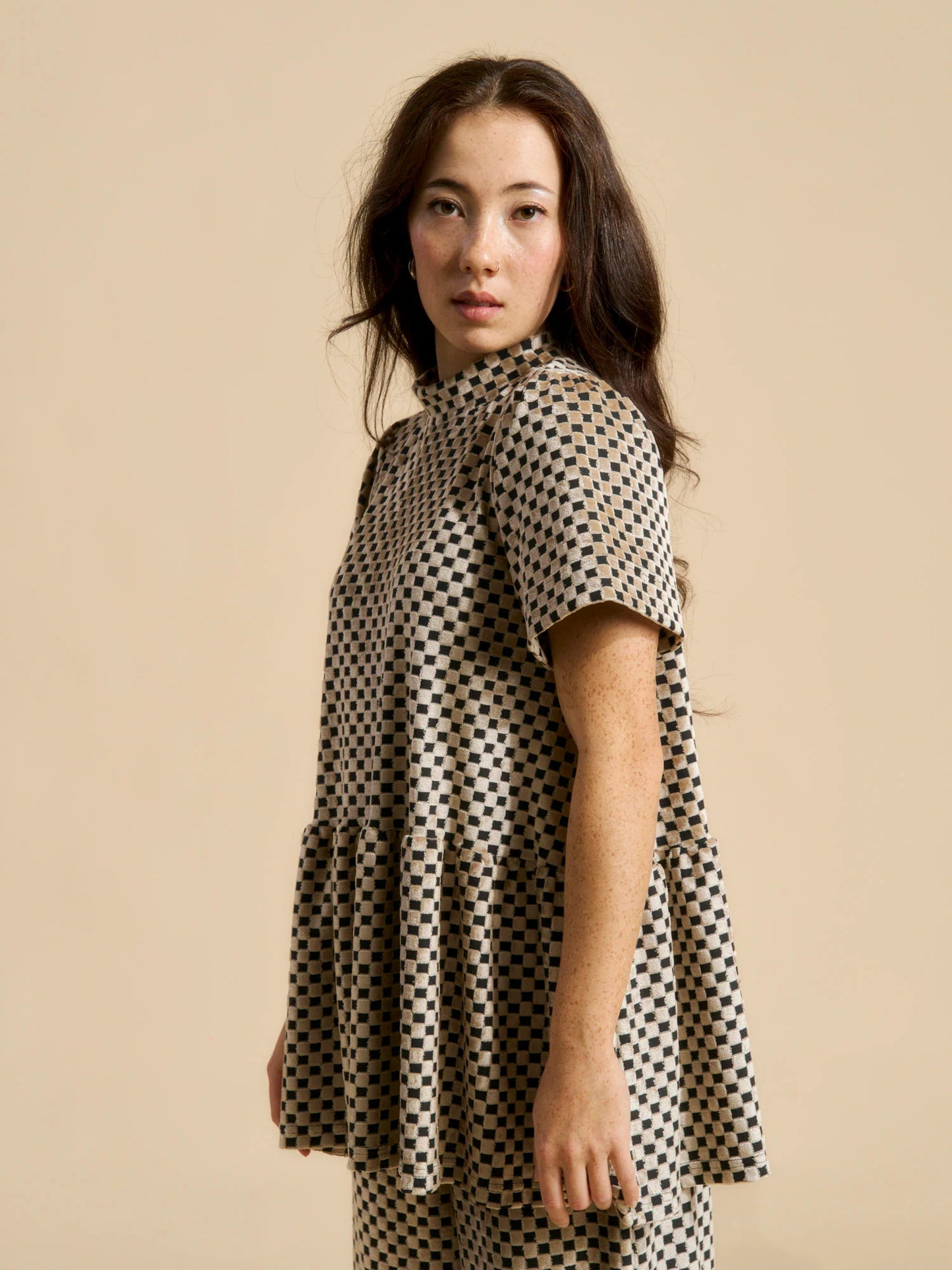 Aarre Vanda Peplum Shirt Almond Chess