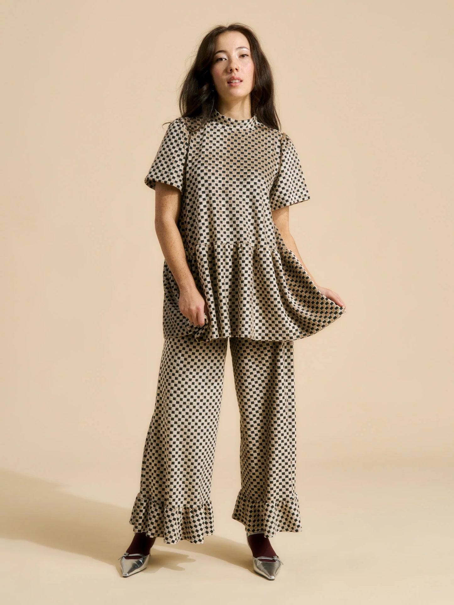 Aarre Vanda Peplum Shirt Almond Chess