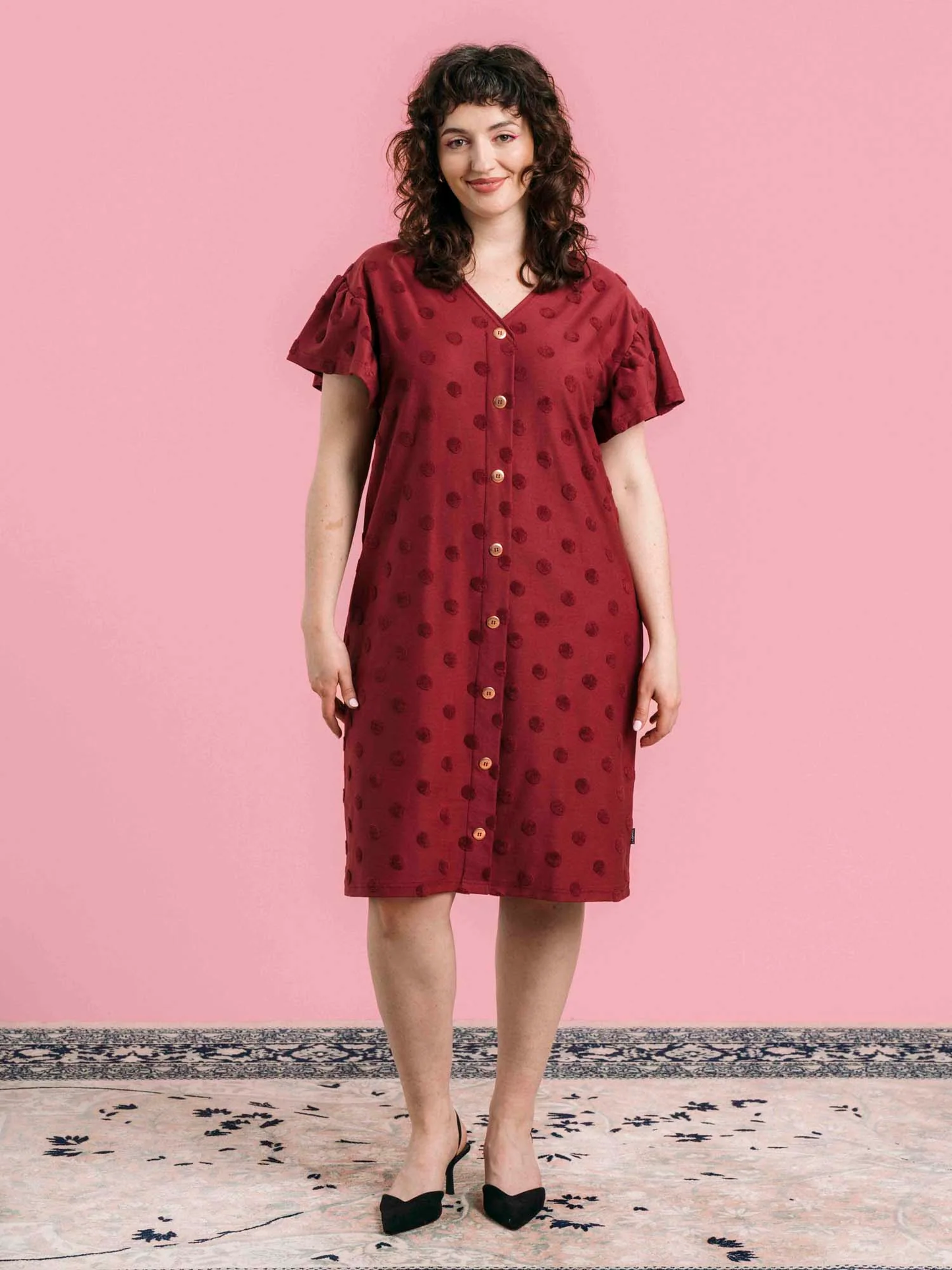 Arre Aida Dress Wine Red Big Dot